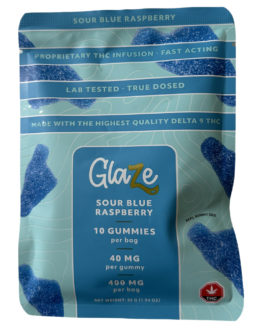 Glaze Gummies THC Sour Blue Raspberry Edibles 40mg 10 Pack Gummy
