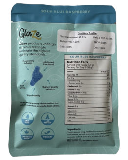 Glaze Gummies THC Sour Blue Raspberry Edibles 40mg 10 Pack Gummy Back Bag