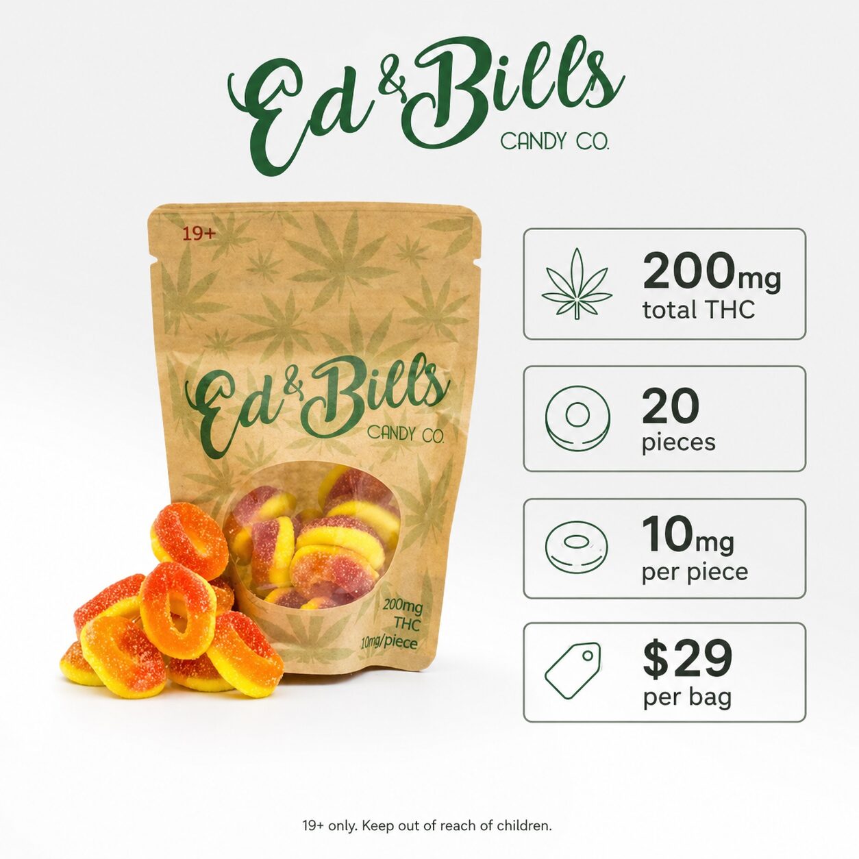 Ed and Bills Edible Gummy Candy Bags 2 Ed n Bills Candy Co Cannabis Edibles